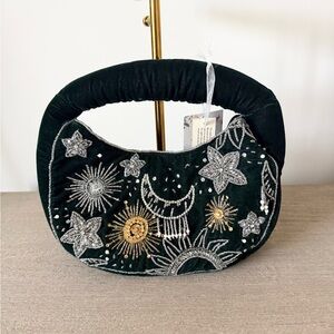 NWT T.J.Maxx Celestial Silver and Gold Beaded Wristlet in Dark Green Velour